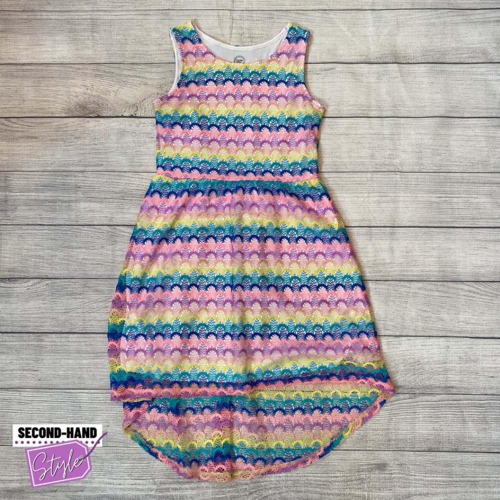 Wonder Nation Girls SzXL Sleeveless High-Low Rainbow Crochet Lined Dress